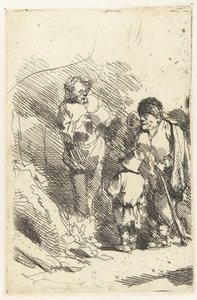 Homme chantant et public écoutant, dont un enfant et un homme - Cornelis Pietersz. Bega