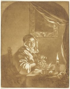 Dame à la lumière de la bougie - Cornelis Ploos van Amstel (signed by artist)