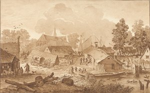 Vue de village avec étang - Cornelis Ploos van Amstel (signed by artist)