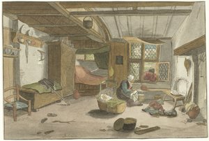 Intérieur avec femme près du berceau