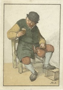 Paysanne assise avec une cruche - Cornelis Ploos van Amstel (signed by artist)