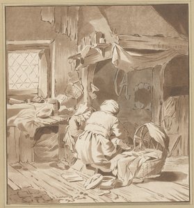 Intérieur paysan avec deux femmes