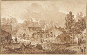 Paysage de village avec étang - Cornelis Ploos van Amstel