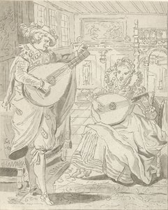 Homme et femme jouant du luth