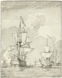 Navire de guerre tirant un coup de canon - Cornelis Ploos van Amstel