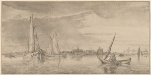 Rivière avec ville - Cornelis Ploos van Amstel