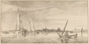 Rivière avec ville - Cornelis Ploos van Amstel