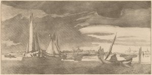 Rivière avec ville - Cornelis Ploos van Amstel