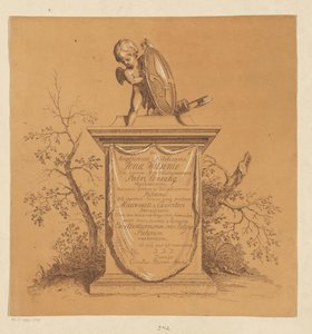 Putto debout sur un monument avec dédicace à Jonas Witsen