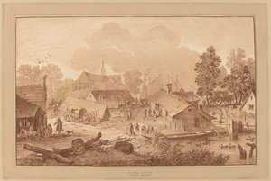 Village avec étang - Cornelis Ploos van Amstel