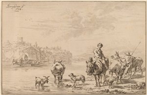 Femme assise sur une mule