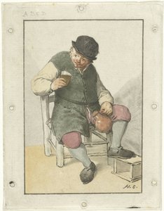 Paysans assis avec une cruche - Cornelis Ploos van Amstel