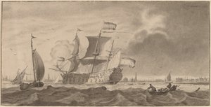 Navire de Guerre dans le Y - Cornelis Ploos van Amstel and Bernhard Schreuder, after Ludolf Backhuysen