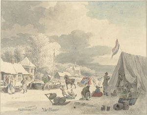 Divertissement sur glace sur un canal gelé - Cornelis Pronk