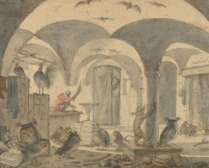 Une cave enchantée avec des animaux - Cornelis Saftleven
