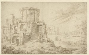 Paysage avec des ruines antiques - Cornelis Saftleven