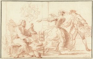 Le riche goutteux, moqué par une jeune femme - Cornelis Troost