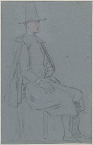 Quaker assis, profil vers la droite, avec une main sur la cuisse - Cornelis Troost