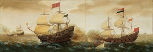 Une rencontre navale entre des navires de guerre néerlandais et espagnols - Cornelis Verbeeck
