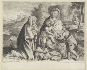 Paysage avec la Sainte Famille, Jean-Baptiste et Élisabeth - Cornelis Visscher (II)