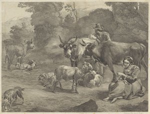 Paysage avec un berger et une bergère cousant - Cornelis Visscher (II)