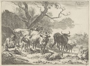Vieux berger se reposant avec son troupeau - Cornelis Visscher (II)