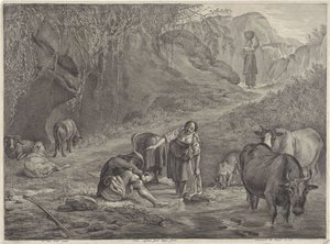 Lavandières et un berger au bord de l