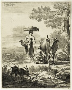 Femme trayant une vache