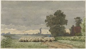 Paysage avec un troupeau de moutons