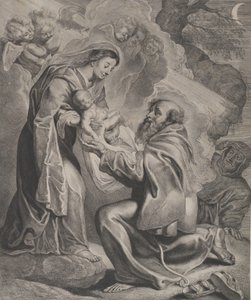 La vision de Saint François, agenouillé à droite, recevant l
