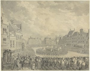 Prestation de serment du Collège des Commissaires par les officiers de la milice sur le Neude à Utrecht, 1786 - Cornelis van Cuylenburgh (II) (signed by artist)