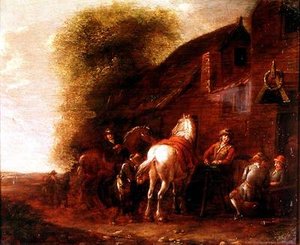 Cavaliers devant une auberge de village - Cornelis van Essen