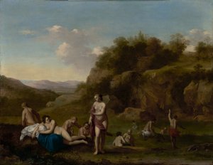 Paysage avec des nus en train de se baigner