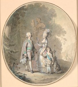 Gustave III, la reine Sophie-Madeleine et le prince héritier Gustave Adolphe se promenant dans le parc de Haga