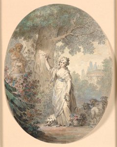 Bergère gravant un signe dans un arbre - Cornelius Høyer
