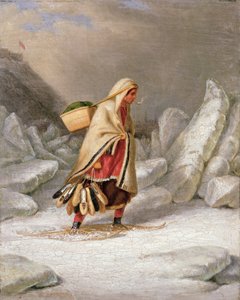 Une femme indienne portant des raquettes - Cornelius Krieghoff