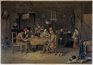 Colons français au Canada jouant aux cartes - peinture de Krieghoff - Cornelius Krieghoff