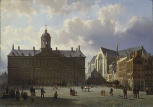 Place du Dam avec le Palais Royal, Amsterdam, 1855 - Cornelis Springer