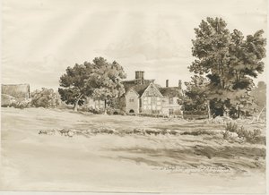 Oaken - Ferme : dessin au lavis sépia, 5 août 1820 - Cornelius Varley