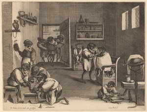 Le salon de coiffure des singes - Coryn Boel after David Teniers the Younger