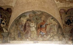Saint Dominique convertissant un hérétique, lunette du cycle de fresques de la Vie de Saint Dominique, dans le cloître de Saint Dominique, vers 1698