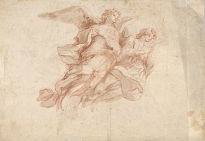 Deux anges volant, verso : Dieu le Père assis dans les nuages et une esquisse d