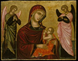 Icône de la Vierge Lactans avec deux anges - Cretan School