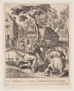 Le fils qui nourrit les porcs, tiré de la parabole du fils prodigue - Crispijn van de Passe I