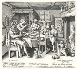 La prière avant le repas (gravure) - Crispin I de (after) Passe
