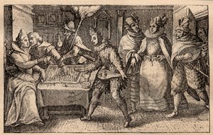 Une partie de backgammon avec des joueurs ambulants - Gravure sur cuivre néerlandaise; d