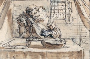 Jeune homme accordant son instrument