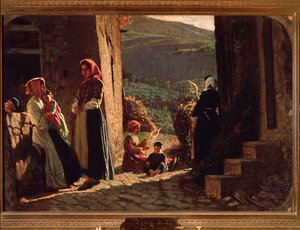 Rencontre de paysans, femmes avec enfants au coucher du soleil - Cristiano Banti