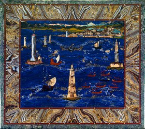 Table avec représentation du port de Livourne, c.1601-04