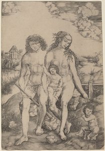 Adam et Ève avec les enfants Caïn et Abel - Cristofano Robetta